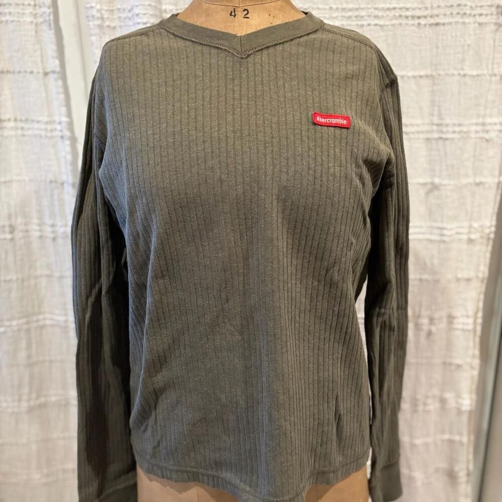 Abercrombie & Fitch Mens Vtg. Green Ribbed Long Sleeve Shirt 100% cotton Size M.